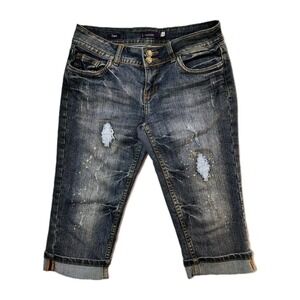 Vigoss Womens Size 5 Capri‎ Jeans Distressed Denim Double button Blue